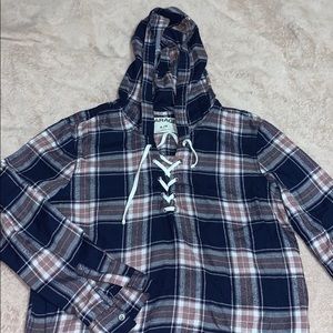 Lace up hooded flannel